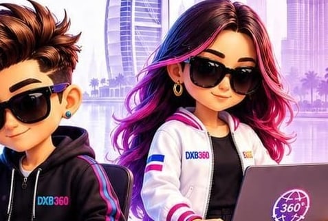 Nova and Lyra at a production desk with a camera and laptop